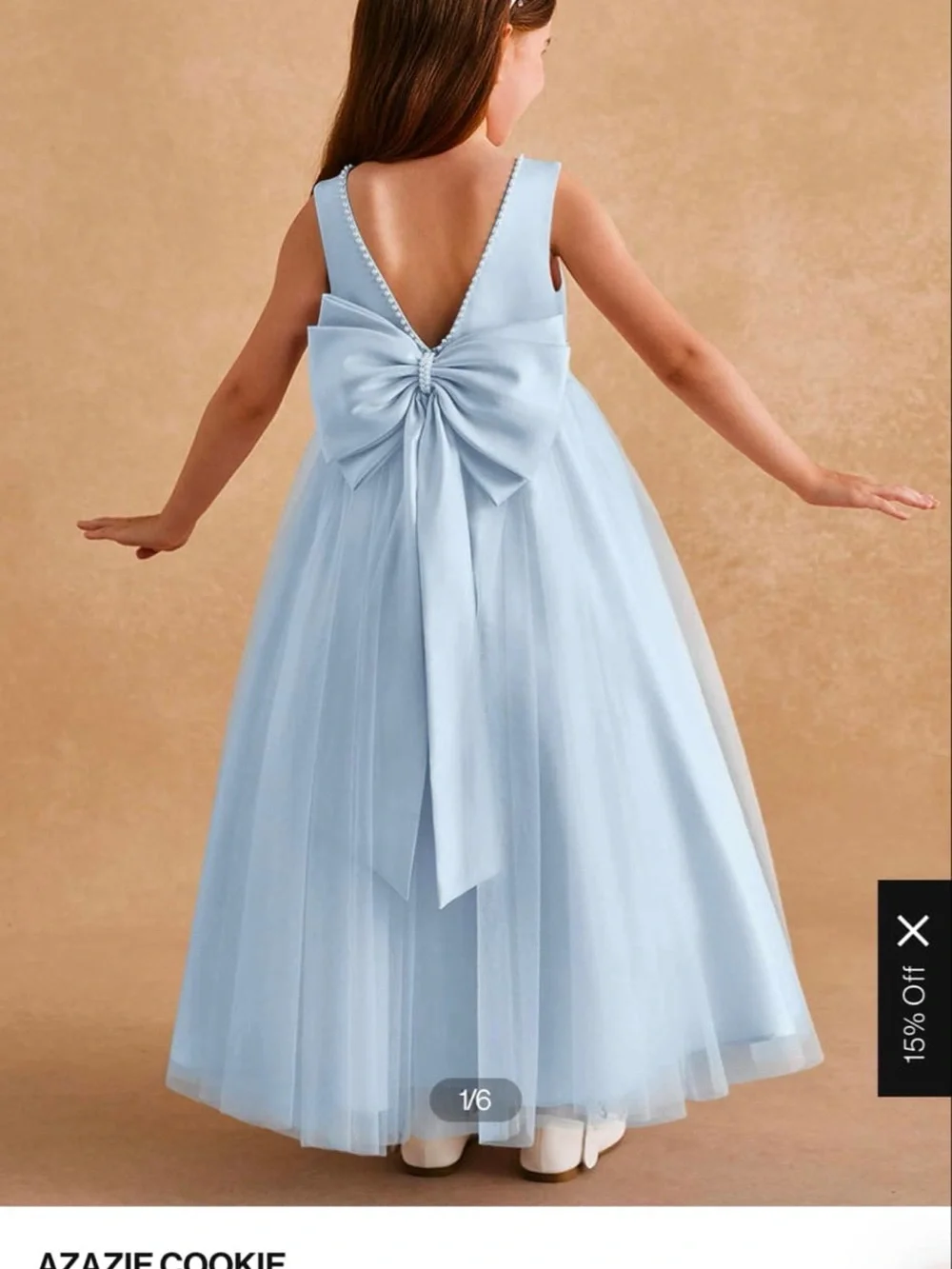 Azazie Light Blue Girls' V-Back Tulle Dress with Bow